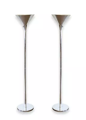 Pair Of Vintage Art Deco Chrome Metal Torchiere Floor Lamps • $1900