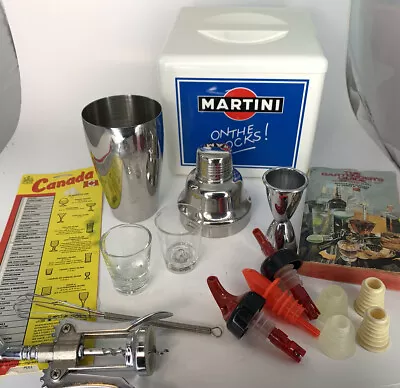 Martini On The Rocks Ice Bucket Bar Cockstail Shaker Set Vintage 16 Piece Set • $87.39