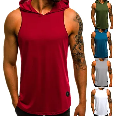 Men Hooded Tank Tops Muscle T-Shirt Pullover Vest Gym Sleeveless Casual Hoodie • £6.34