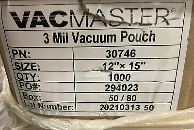 $69.99 • Buy VacMaster 30746 12  X 15  Chamber Vacuum Packaging Pouch Smooth Bags 3Mil 500pcs
