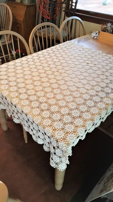 $22 • Buy Vintage Tablecloth Pretty Hand Crochet Lace - 46  X 55 