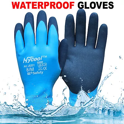 Waterproof Latex Coated Work Safety Grip Gloves Builders Gardening Mechanic • £5.89