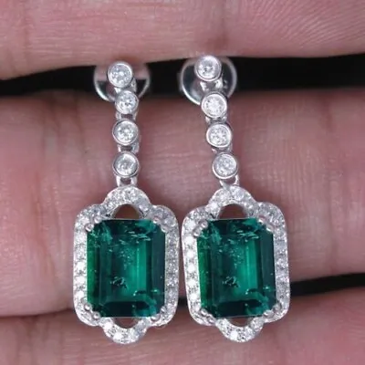 14KT Gold & 3.50Ct 100% Natural Zambian Emerald & IGI Certified Diamond Earrings • $496
