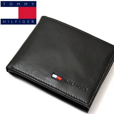 Tommy Hilfiger Black Leather Coin Pocket Wallet Credit Card Holder Case Mens • £24.99