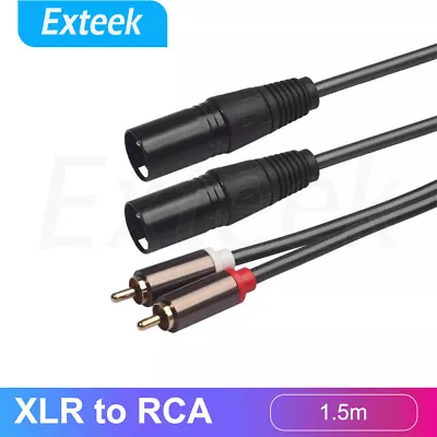 Dual XLR Male To Dual RCA Male Audio Signal Patch Adapter Cable 2XLR TO 2RC 1.5m • $14.95