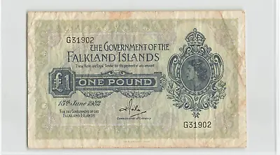 FALKLAND ISLANDS 1 Pound 1982 P-8e 15 June 1982 G31902 Obsolete QEII Note .B2 • £47.41