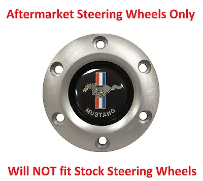 6 Hole Brushed Steering Wheel Horn Button Ford Mustang Emblem Tri Bar Pony Logo • $39.99