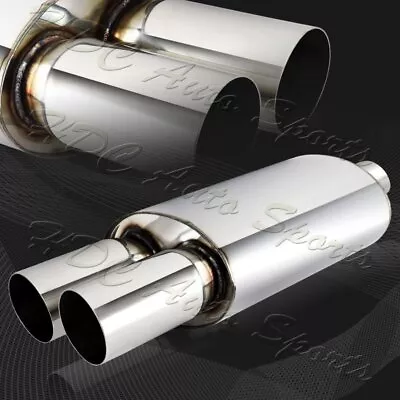 Universal 3  Dual Tip DTM 2.5  Inlet T-304 Exhaust Resonator Canister Muffler • $47.99