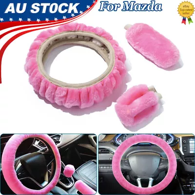 Faux 15  Wool Car Steering Wheel Cover Handbrake Gearshift Lever Cover For Mazda • $15.91