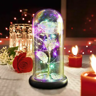 $12.99 • Buy Crystal Galaxy Rose In The Glass LED Light Up Wedding Love Mother's Day Gift USA