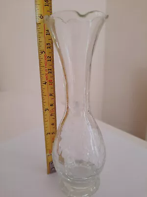 Art Glass CRACKLE GLAZE VASE Small Bud Ruffled  VINTAGE. • £8.98