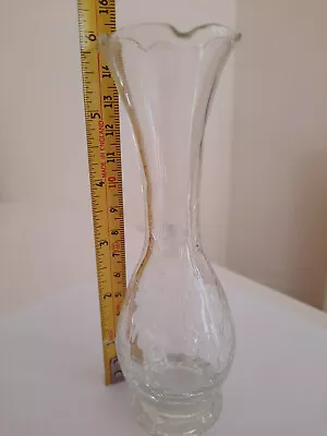 Art Glass CRACKLE GLAZE VASE VINTAGE Small Bud Ruffled • £12.98