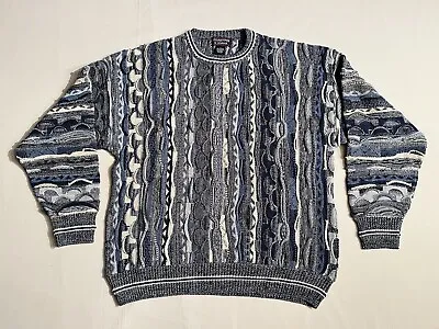 VTG Coogi Type Sweater Men's Size Small By  Roundtree & Yorke Blue Grey White • $79.99