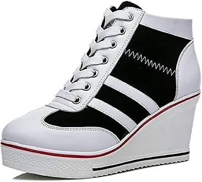 $49 • Buy ALLINNINE Womens Sneaker Shoes High Heel Canvas Tube Lace Up Wedge 8.5 White