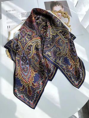 Men's 100 Silk Scarf Paisley Square Blue Neckerchief Cravat Wraps Suit Business • £17.59