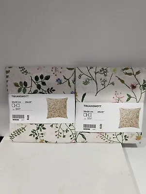 2 IKEA Timjansmott Cushion Throw Pillow Cover 20x20 In Beige Floral Set • £17.95