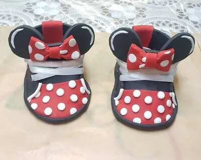 3D Minnie Mouse Baby Shoes 5  Fondant Gumpaste Cake Topper Baby Shower Birthday  • $42