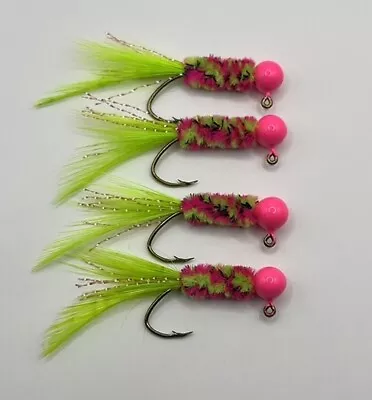 Hand Tied Feather Tail Crappie Jigs Atomic Chicken & Chartreuse 1/16th Ounce New • $6.50