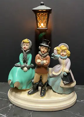 Vintage 1968 Professionally Hand Painted Ceramic Carolers & Lighted Lamp Post • $150