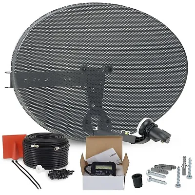 £41.49 • Buy Zone 1 60cm Satellite Dish & Single Lnb + 50m Black RG6 Coax Cable & Sat Finder