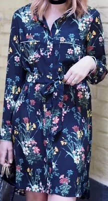 Oasis Shirt Dress Black Floral Uk 8 • £7