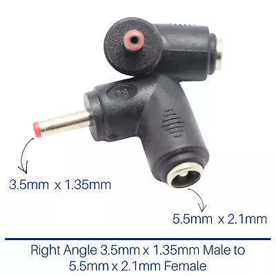 Right Angle 3.5mm X 1.35mm Male Plug To 5.5mm X 2.1mm Female Jack DC Connector • £3.99