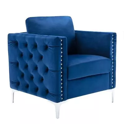 Modern Velvet Armchair With Seat Cushions Filled With High Resilience Foam Blue • $256.99