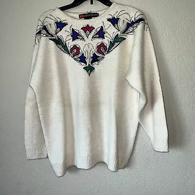 IB Diffusion Vintage Sweater Women’s White Size 2X Silk Blend Sequin Beaded • $40