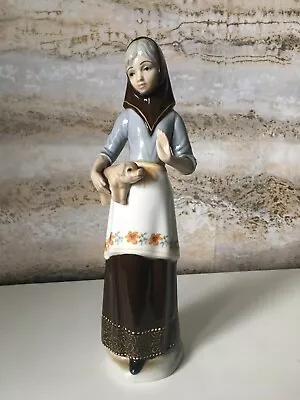 Porcelanas Gama Lady Holding Pig Figurine Porcelain Valencia Spain • £14.99