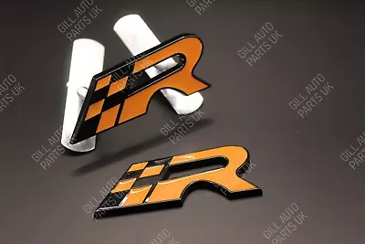 Orange Chequered Flag R Racing Front Grille And Rear Boot Badge Set Kit For Seat • £22.95