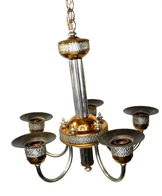 Gil Glass Chandelier WORKING Sherwood 5 Arm Hanging Light Vtg 1930s-40s • $289.99