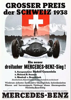 Mercedes Benz Vintage Retro 1938 Switzerland Formula One F1 22inx17in Poster • $64.95