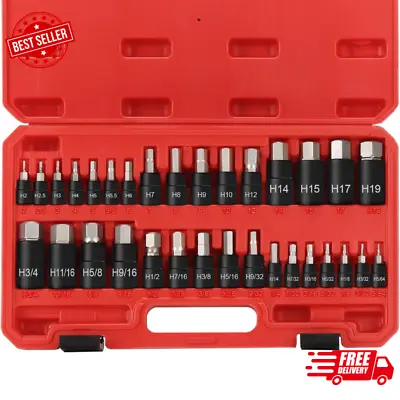 Hex Impact Bit Socket Set 32piece Allen Socket Set Sae And Metric 1/4  3/8  1/2  • $48.70