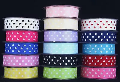 Polka Dot/spotty Satin Ribbon 25mm Choice Of Colours And Lengths • £1.49