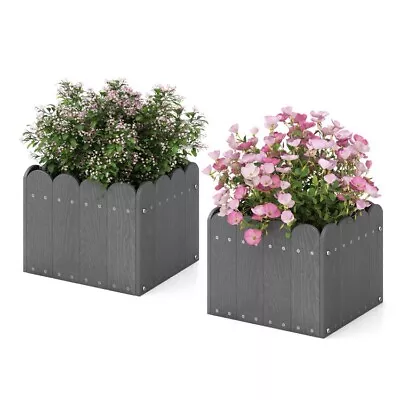 2 Pack Outdoor Front Porch Square Planter Flower & Vegetable Box W/ Drainage Gap • $58.96
