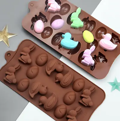 £3.45 • Buy Rabbit  Eggs Duck Easter Silicone Chocolate Cake Mould Baking Kids Bunny Mold 