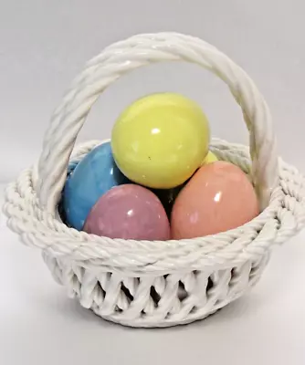 Vintage Easter Basket Lanzarin Ceramiche White W Pastel Eggs Handcrafted Italy • $12.50