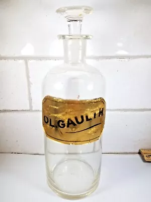 Antique 7 3/4  LUG Label Under Glass Ol. Gaulth. Apothecary Bottle • $24.99