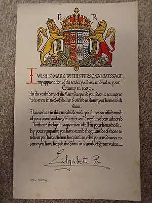 WW2 The Queen Mother Elizabeth R Signed 1939 - Evacuee Thank You Letter • £34.99