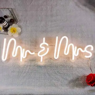 USA Mr&Mrs LED Neon Sign 24in X 9.5in Wedding Party Decor Home Room Decoration • $40.50