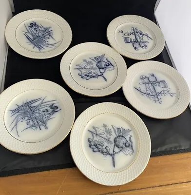 6 Antique PETRUS Regout Maastricht Porcelain Birds Floral  Dessert Plates • $110