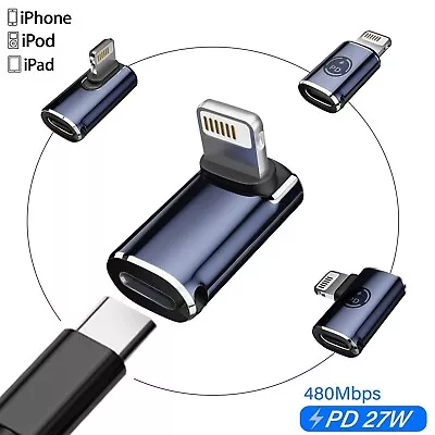 90° USB Type C Female To IPhone IOS Adapter 27W PD Charging Converter Data Sync • £4.79