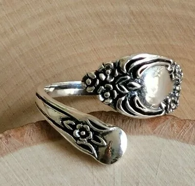 Sterling Silver Victorian Adjustable Spoon Ring - Silver Spoon Ring Flowers • $19.75