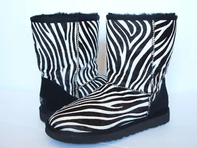 UGG AUSTRALIA Classic Short EXOTIC ZEBRA Boots WOMEN 8 Leather Midcalf Sheepskin • $79.99