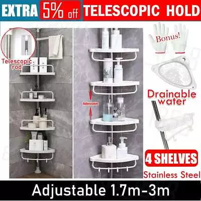 4 Tier Telescopic Shower Corner Shelf Caddy Hold Bathroom Organiser Storage Rack • $22.95