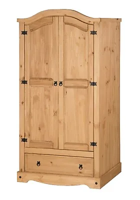 £219.99 • Buy Corona Wardrobe 2 Door 1 Drawer Mexican Bedroom Solid Pine By Mercers Furniture®