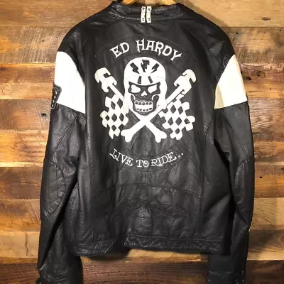 Authentic Ed Hardy  Live To Ride  Leather Jacket 2XL • $450