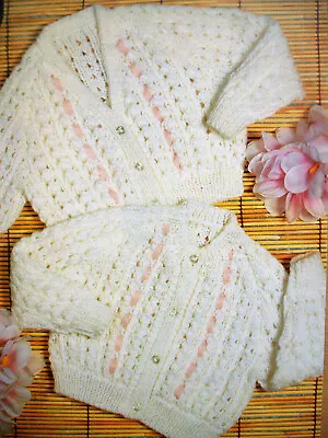 Baby Girls Lacy Ribbon Eyelet Raglan Sleeve Cardigan KNITTING PATTERN DK 19 -21  • £2.15