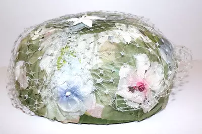 VTG Mid-Century Easter Hat Styled By Abbye Pillbox Net Spring Flowers 1940s • $39.99