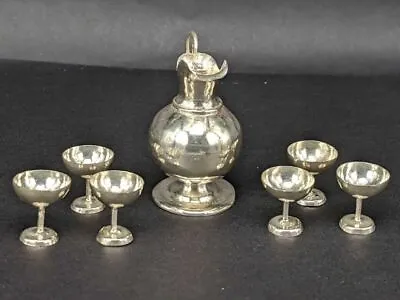 Miniature Solid Silver Ewer & Six Coupe Champagne Goblets For Posh Dolls House  • £375